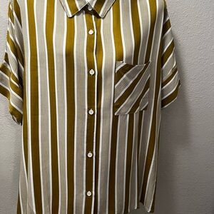 Elegant Striped Mustard and White Blouse